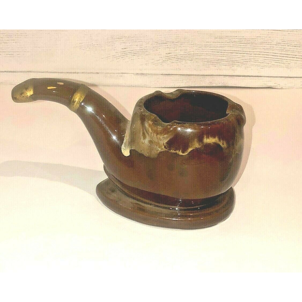Ashtray Pipe Brown Ceramic Vintage Retro Ash Tray